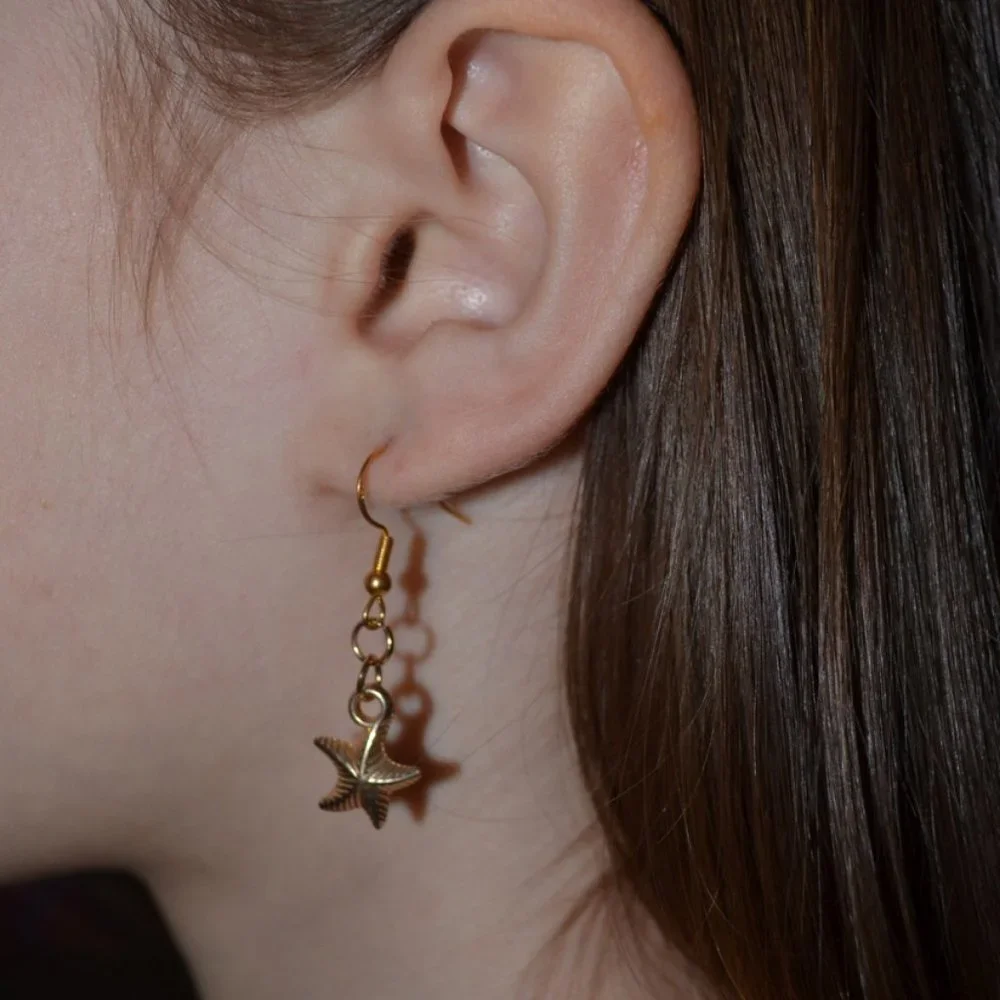Handmade Plated Gold Hanging Earrings Sea Star (1.5')